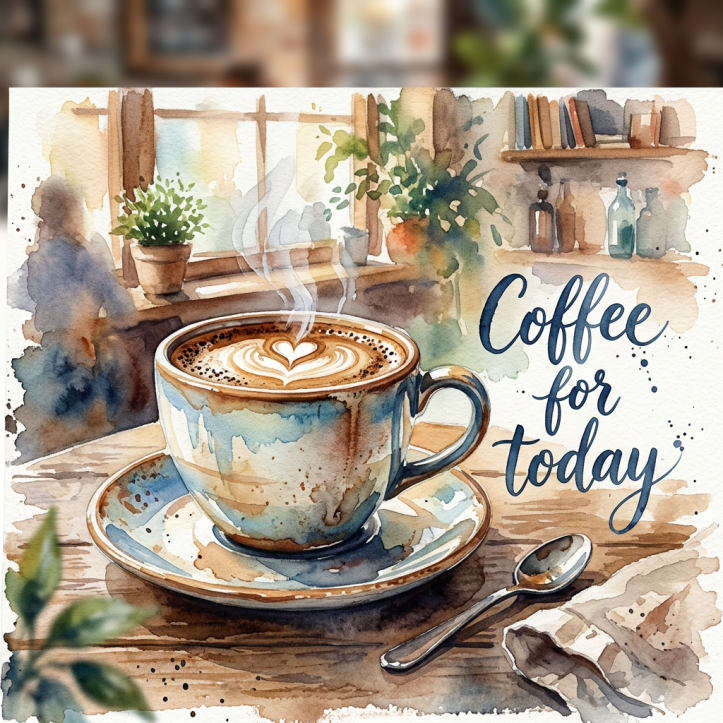 Steaming cup of coffee with latte art on a saucer inside a cozy café